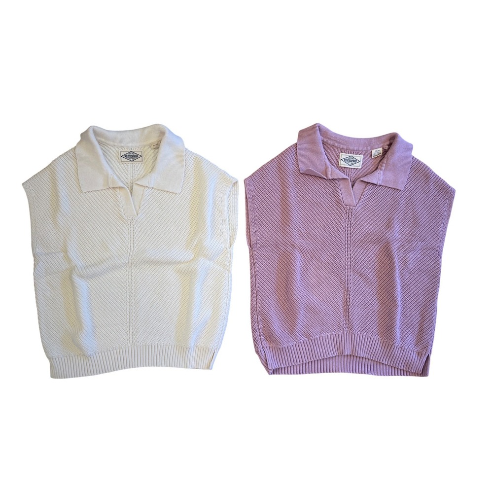 Weatherproof Vintage Preppy Coastal Cotton Sweater Vest Bundle Cream Lavender
